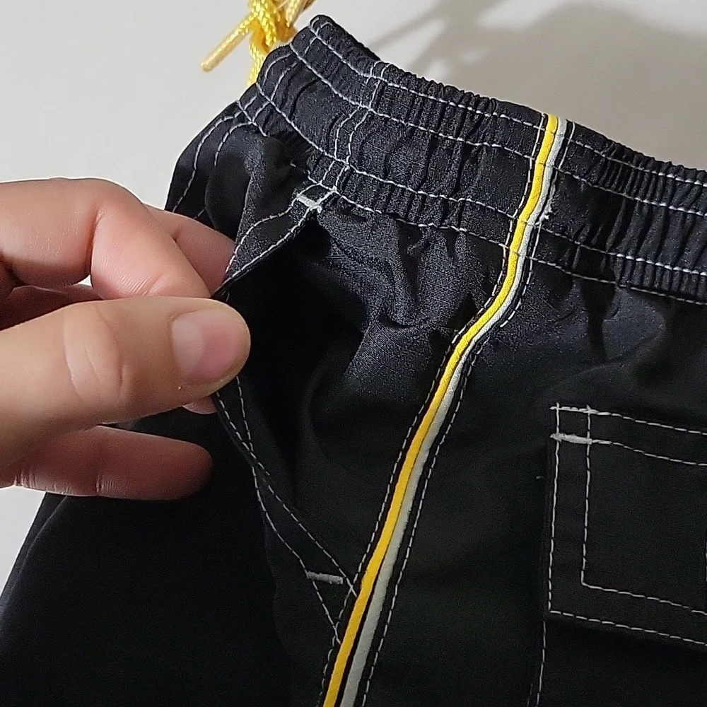 Old Navy Baby Athletic Lined Sweatpants yellow side strips black cargo pockets